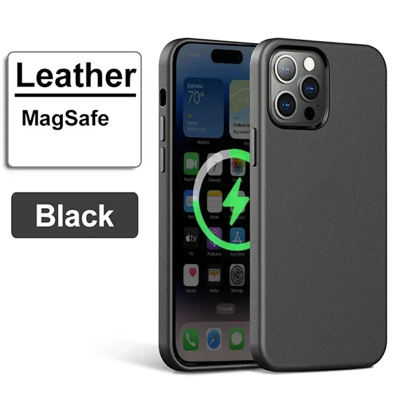 Luxury MagSafe Case for Apple iPhone 17 Pro Max 16 13 12 14 15 Plus Leather Official Style MacSafe Magnetic i Phone Cover Etui