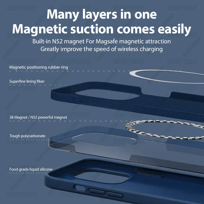 Magnetic Original Liquid Silicone Shockproof Case For iPhone 16 15 14 13 12 11 Pro Max 16 Plus For Magsafe Wireless Charge Cover