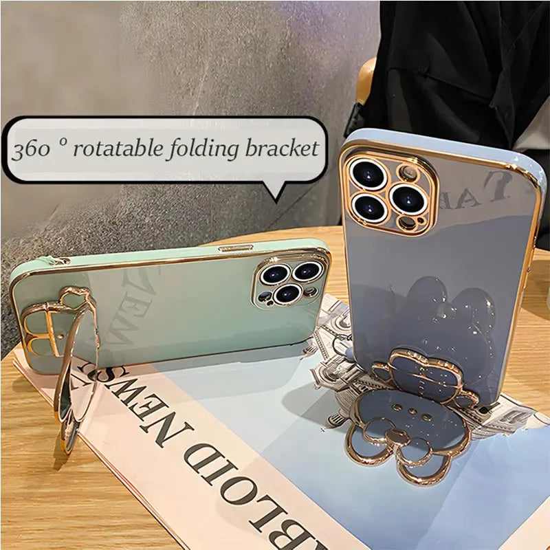Mirror Rabbit Strap Plating Case For iPhone 14 11 12 13 Pro Max 13 12 Mini 11 12 13 14 7 6 6S Plus X Xr Xs Max SE 2020 Cover