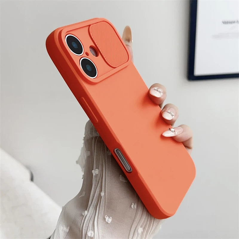 Slide Camera Lens Protection Case For iPhone 16 15 14 Plus 13 12 11 Pro X XS XR Max 8 7 Shockproof Bumper Soft Silicone Cover