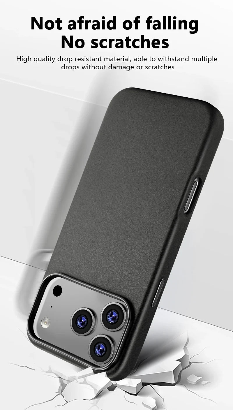 High-end Leather Phone Case for iPhone 17 Pro Max Air 16 15 Original Business Strong Magnetic Wireless Charging Protective Cover