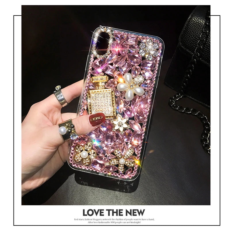 Luxury Bling Diamond Bottle Rhinestone Flower Case For Samsung A30 A50 A70S A22 A32 5G A52 A71 4G A51 A72 A73 A53 A33 Cover Case