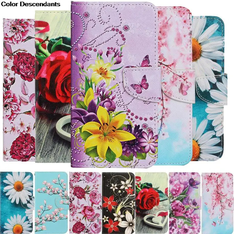 Painted Leather Case For iPhone 12 13 Pro Max mini SE 2020 15 Flip Wallet Card Slot Holder Phone Book Cover Flower Butterfly Cat