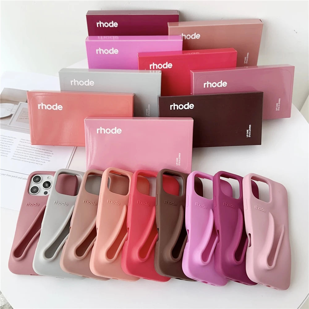 INS Soft Rhode Case for iPhone 14 12 11 13 15 16 Pro Max Plus Lipstick Silicone Portable Lip Gloss Holder Cover Funda with Box