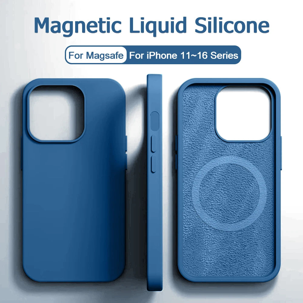 Magnetic Original Liquid Silicone Shockproof Case For iPhone 16 15 14 13 12 11 Pro Max 16 Plus For Magsafe Wireless Charge Cover