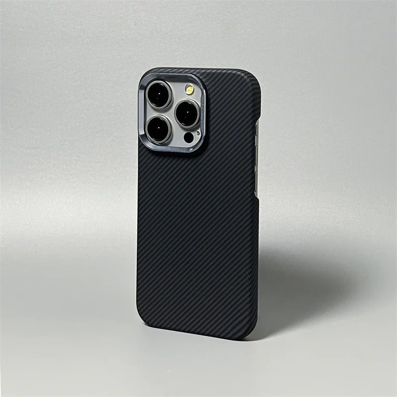 Hard Carbon Fiber Phone Case for iPhone 16 15 14 17 Pro Max 17 Pro/ Max Wireless Charging Alloy Lens Magnetic Protective Cover