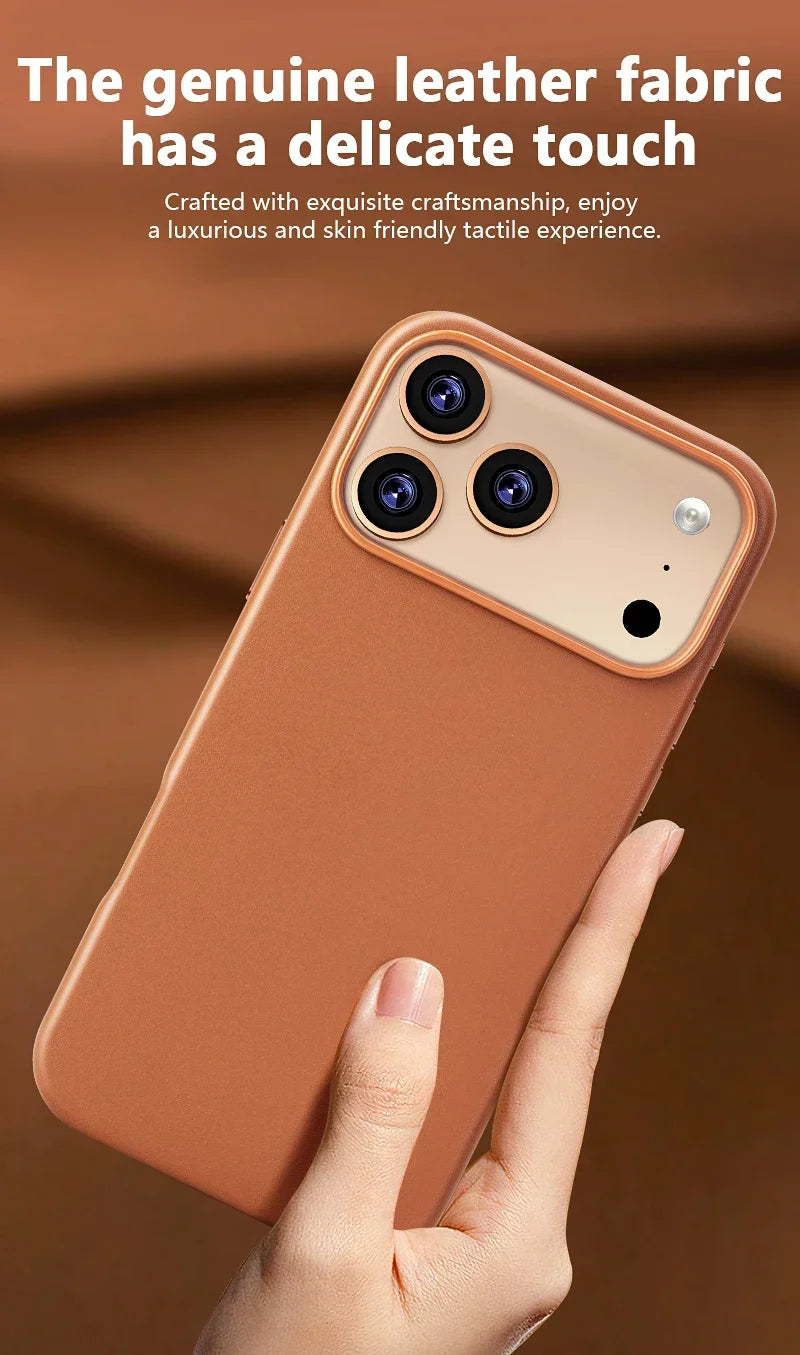 High-end Leather Phone Case for iPhone 17 Pro Max Air 16 15 Original Business Strong Magnetic Wireless Charging Protective Cover