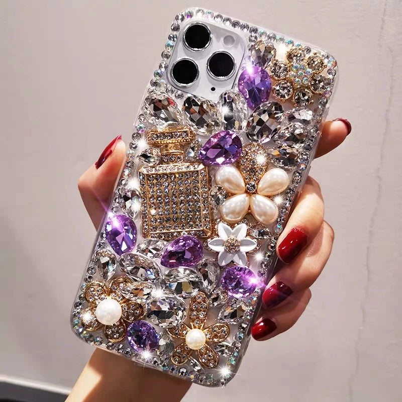 Luxury Bling Diamond Bottle Rhinestone Flower Case For Samsung A30 A50 A70S A22 A32 5G A52 A71 4G A51 A72 A73 A53 A33 Cover Case