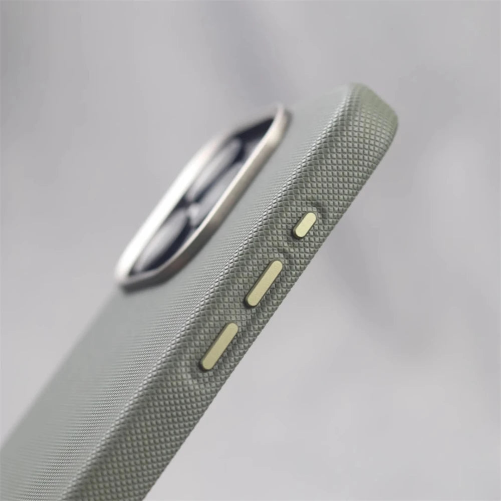 Luxury Alloy Lens Frame Particle PU Leather Magnetic Case For iPhone 17 16 Pro Max 15 14 13 For Magsafe Wireless Charging Cover