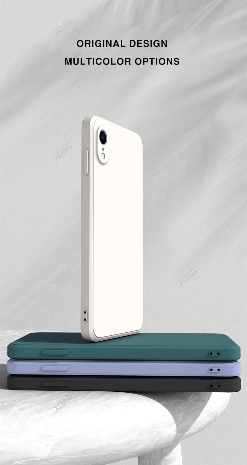 Original Square Phone Case for iPhone XR 5G Soft Back Cover Cute Liquid Silicone Shockproof Accessories Funda High Qualtiy Shell