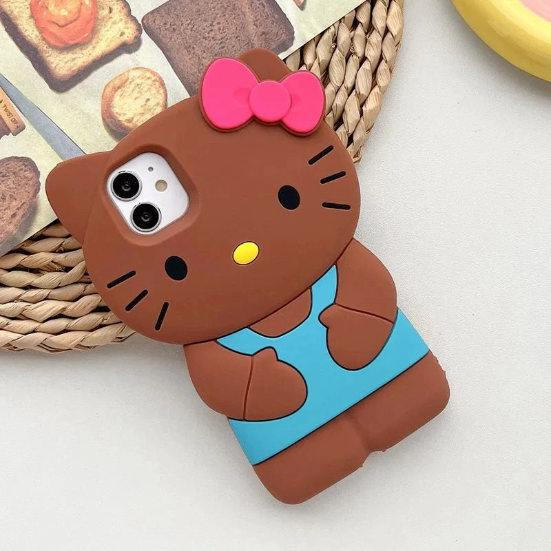 Hello Kitty 3D Cartoon Bow Case For iPhone 15 14 13 Pro Max 11 12 13 XR XS MAX 6 7 8 Plus SE Y2K Anti Fall Silicone Cases Cover