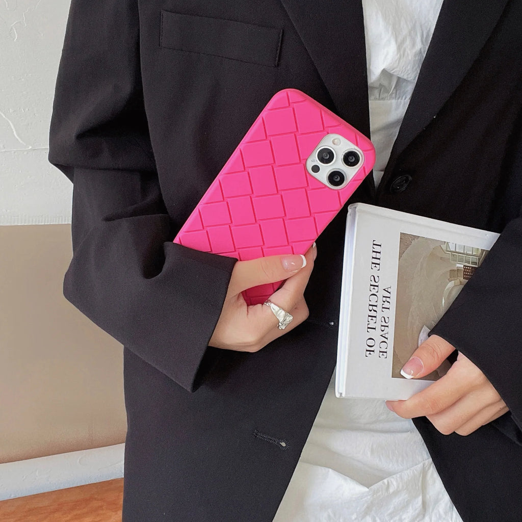 Luxury Woven Pattern Tpu Phone Case for iPhone 15 14 13 12 11 Pro Max Soft Silicone Rubber Back Cover for iPhone 15 14 Female