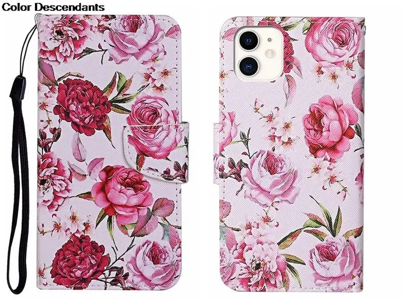Painted Leather Case For iPhone 12 13 Pro Max mini SE 2020 15 Flip Wallet Card Slot Holder Phone Book Cover Flower Butterfly Cat