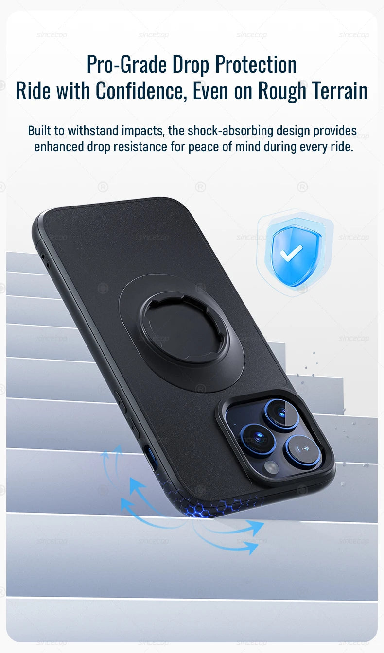 Shockproof Case for iPhone 17/16/15/14Plus/13/12/11Pro/XsMax/XR Quad-style Motorbike/Bike Holder/Car Mount with Lock-in Design