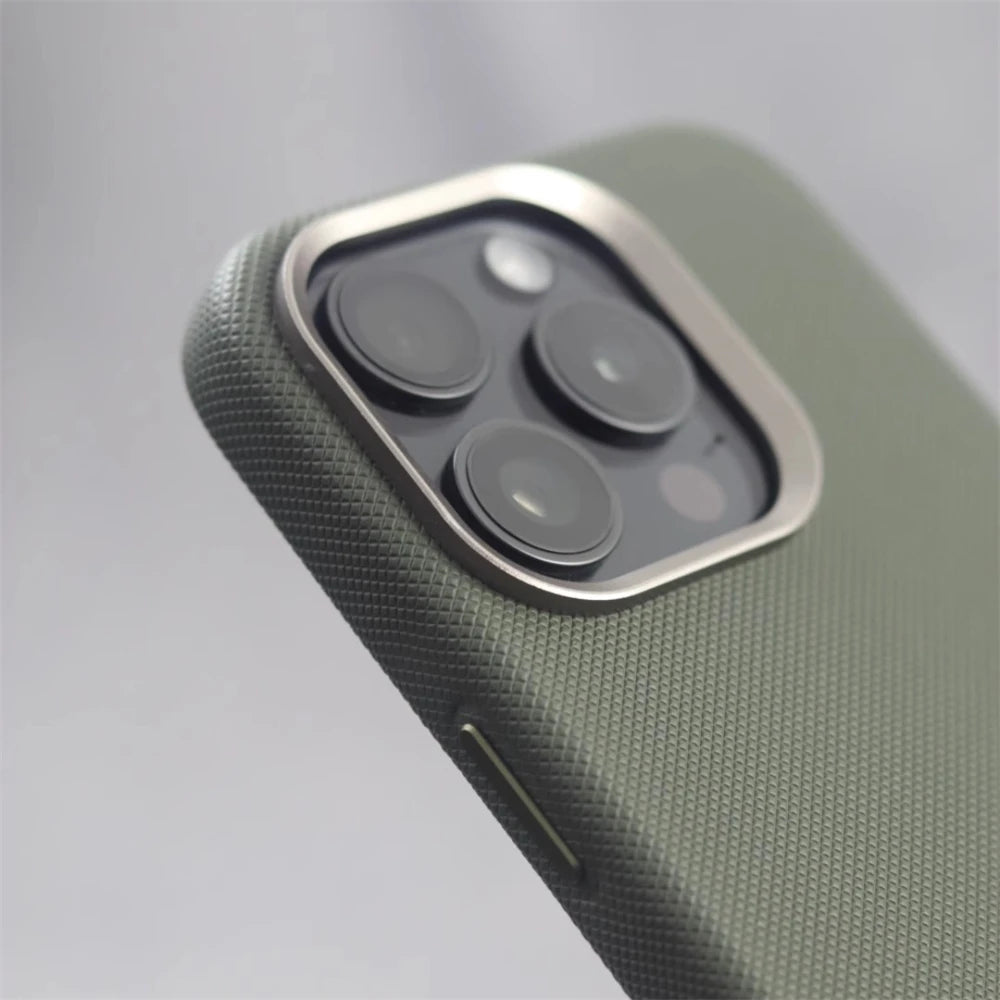 Luxury Alloy Lens Frame Particle PU Leather Magnetic Case For iPhone 17 16 Pro Max 15 14 13 For Magsafe Wireless Charging Cover