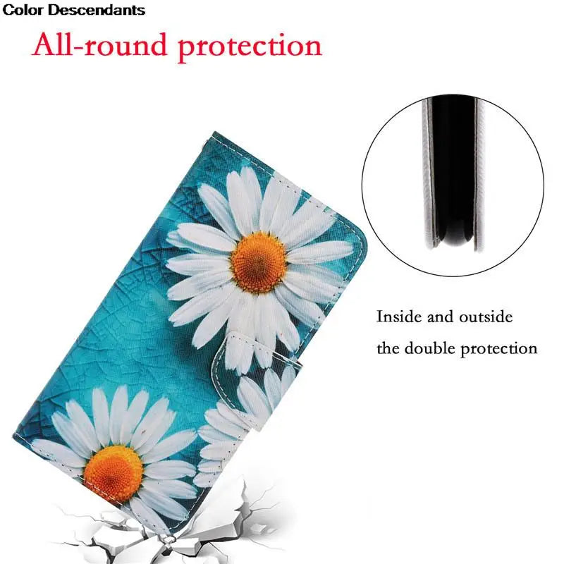 Painted Leather Case For iPhone 12 13 Pro Max mini SE 2020 15 Flip Wallet Card Slot Holder Phone Book Cover Flower Butterfly Cat