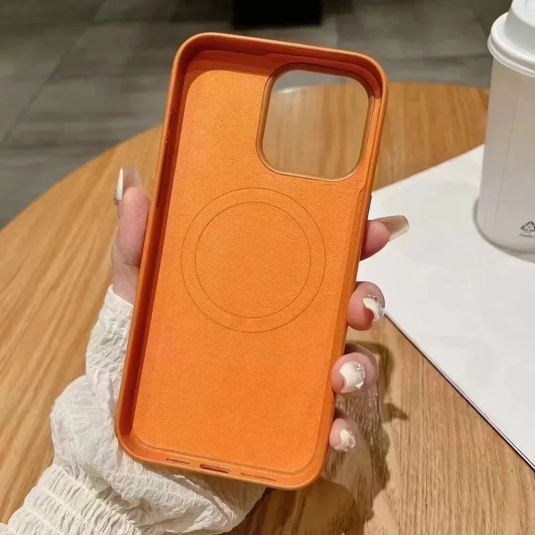 Luxury MagSafe Case for Apple iPhone 17 Pro Max 16 13 12 14 15 Plus Leather Official Style MacSafe Magnetic i Phone Cover Etui