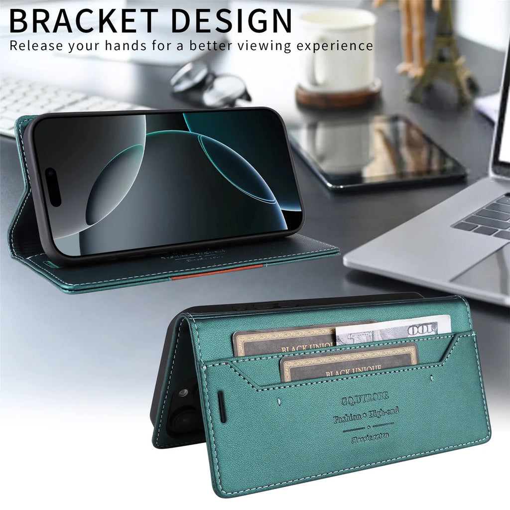 Leather Flip Phone Case For Samsung Galaxy S10 Plus S20 S21 FE S22 S23 S24 S25 Note20 Ultra Magnetic Wallet Bracket Protect Cove