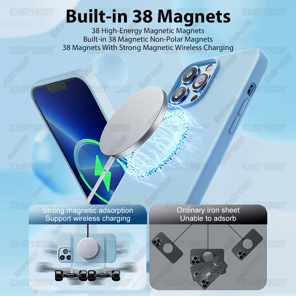 Magnetic Original Liquid Silicone Shockproof Case For iPhone 16 15 14 13 12 11 Pro Max 16 Plus For Magsafe Wireless Charge Cover