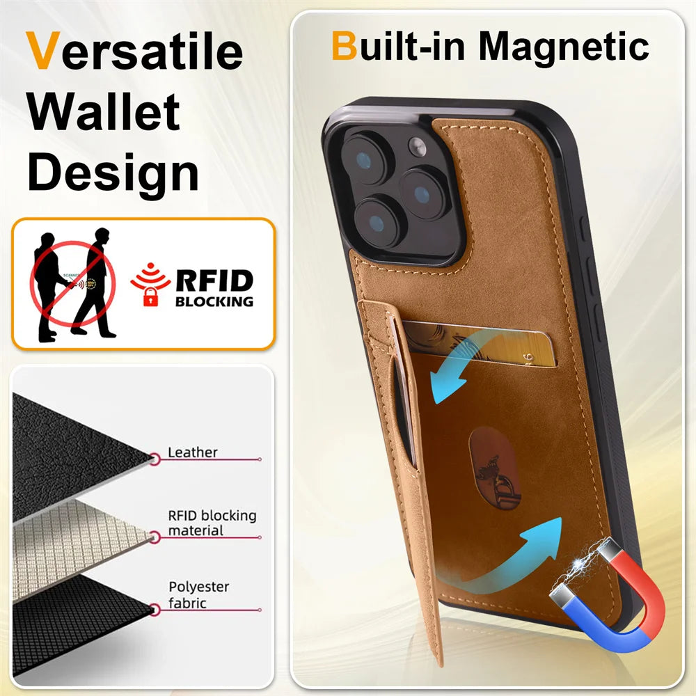 Luxury Leather Case For iPhone 16 15 14 13 12 11 Pro Max Case Cover For iPhone 16 15 14 Plus IP 16E 17 Air Phone Case Flip Cover