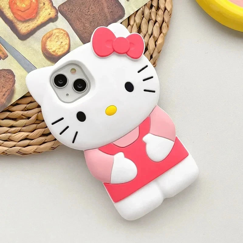 Hello Kitty 3D Cartoon Bow Case For iPhone 15 14 13 Pro Max 11 12 13 XR XS MAX 6 7 8 Plus SE Y2K Anti Fall Silicone Cases Cover