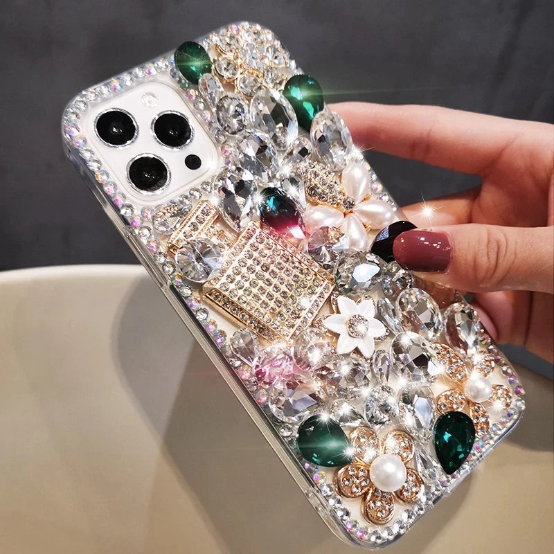 Luxury Bling Diamond Bottle Rhinestone Flower Case For Samsung A30 A50 A70S A22 A32 5G A52 A71 4G A51 A72 A73 A53 A33 Cover Case