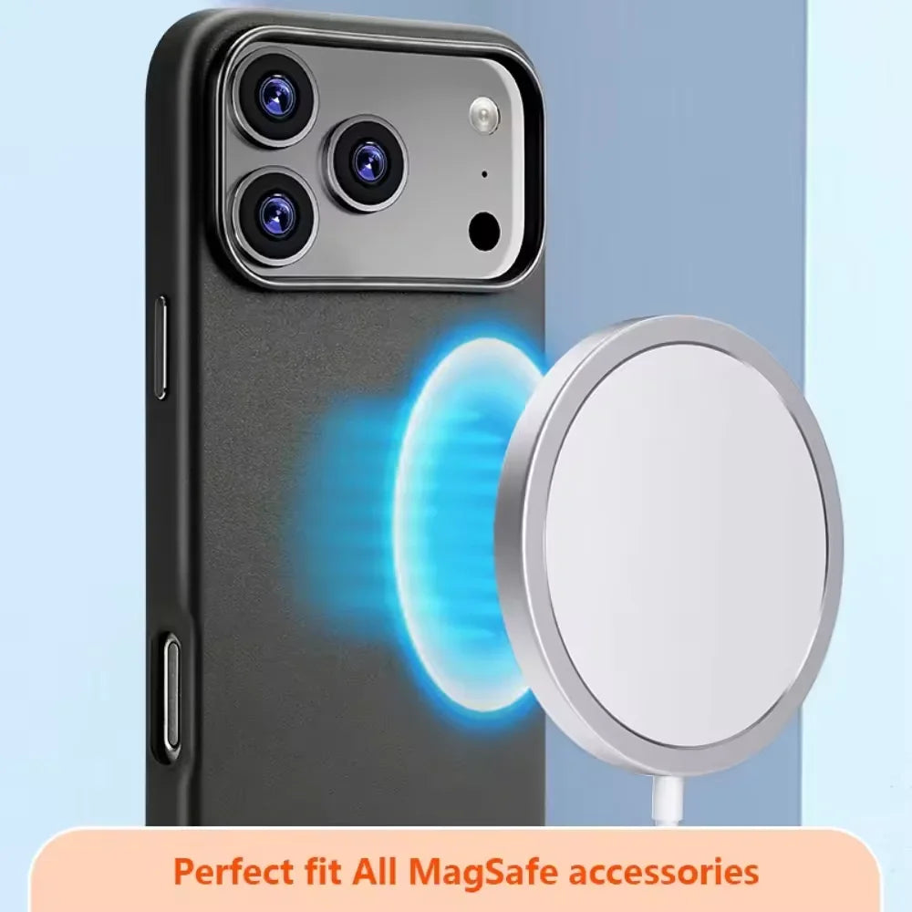 High-end Leather Phone Case for iPhone 17 Pro Max Air 16 15 Original Business Strong Magnetic Wireless Charging Protective Cover
