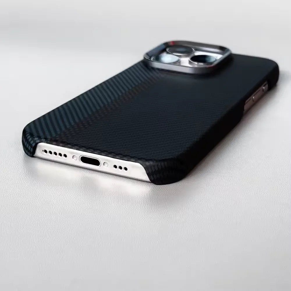 Luxury Carbon Fiber Texture Magnetic Phone Case for IPhone 17 14 15 16 Pro Max 17Po 17Air Alloy Lens Ultra Thin Hard PC Cover