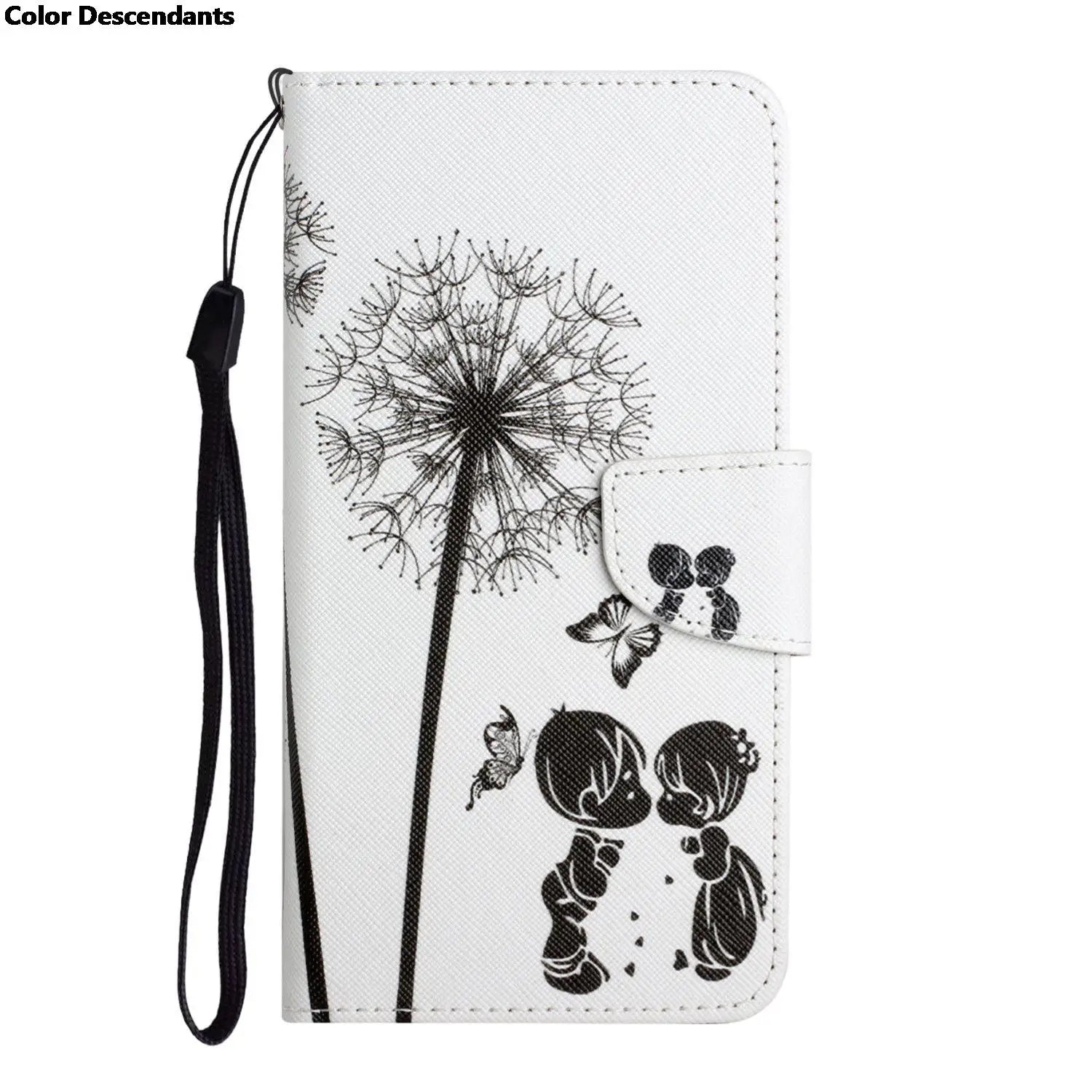 Painted Leather Case For iPhone 12 13 Pro Max mini SE 2020 15 Flip Wallet Card Slot Holder Phone Book Cover Flower Butterfly Cat