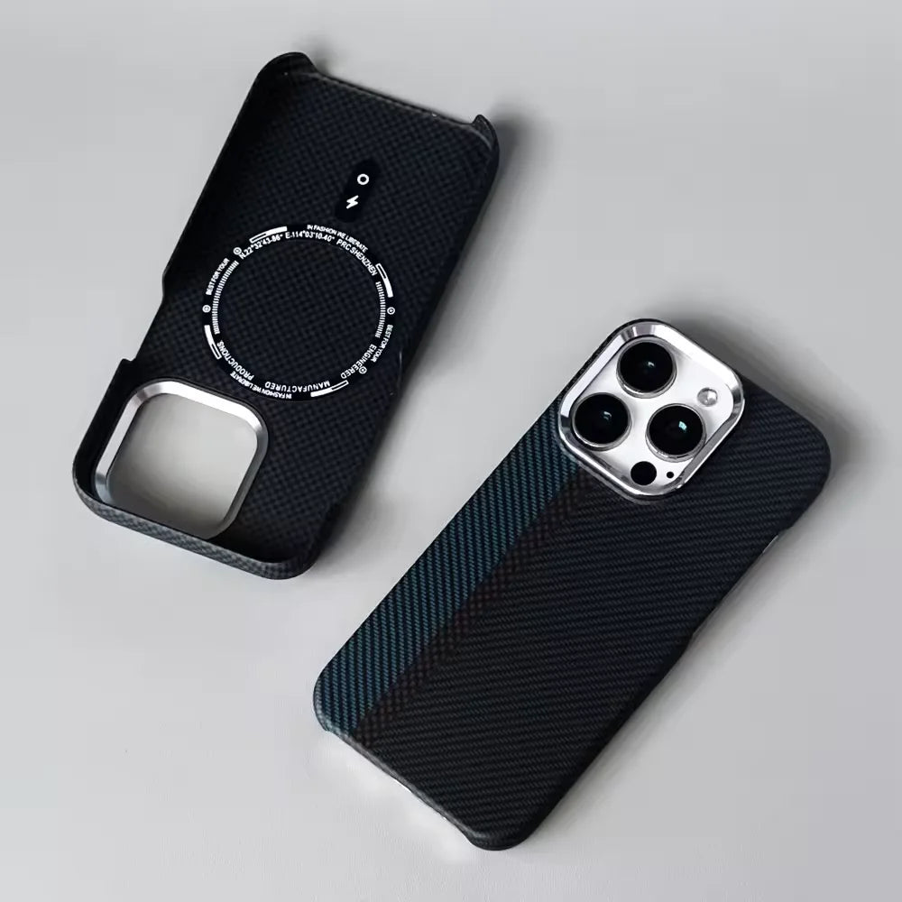 Luxury Carbon Fiber Texture Magnetic Phone Case for IPhone 17 14 15 16 Pro Max 17Po 17Air Alloy Lens Ultra Thin Hard PC Cover