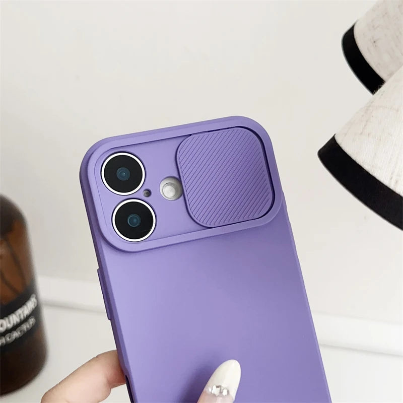 Slide Camera Lens Protection Case For iPhone 16 15 14 Plus 13 12 11 Pro X XS XR Max 8 7 Shockproof Bumper Soft Silicone Cover