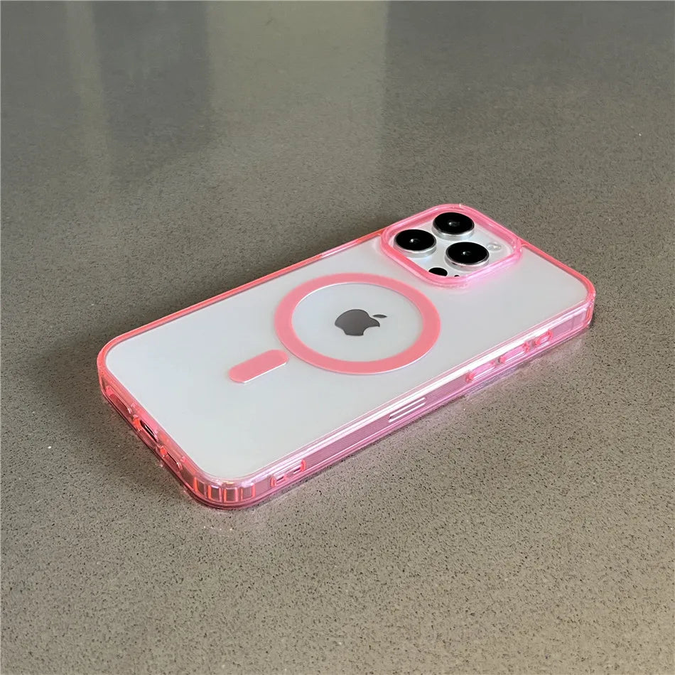 For Magsafe Magnetic Wireless Charge Case For iPhone 17 16 15 14 13 12 11 Pro Max Mini Plus Transparent Shockproof Bumper Cover