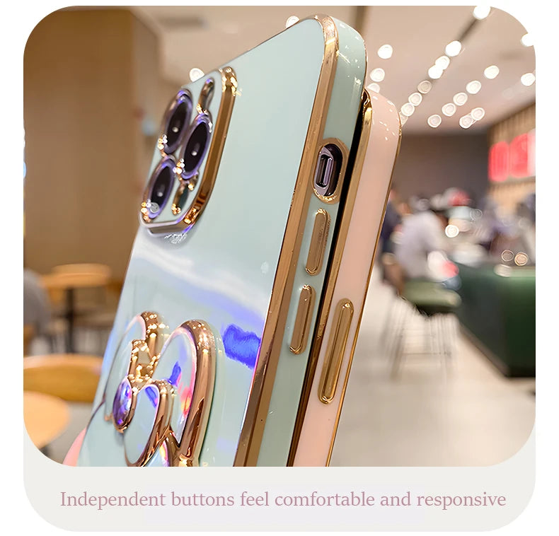 Mirror Rabbit Strap Plating Case For iPhone 14 11 12 13 Pro Max 13 12 Mini 11 12 13 14 7 6 6S Plus X Xr Xs Max SE 2020 Cover