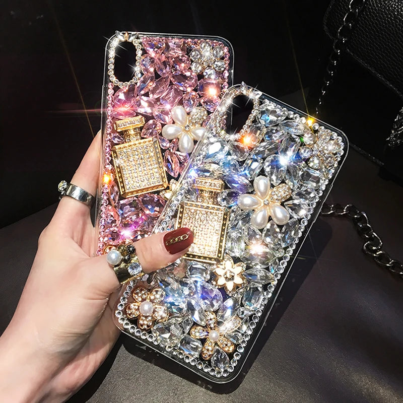 Luxury Bling Diamond Bottle Rhinestone Flower Case For Samsung A30 A50 A70S A22 A32 5G A52 A71 4G A51 A72 A73 A53 A33 Cover Case