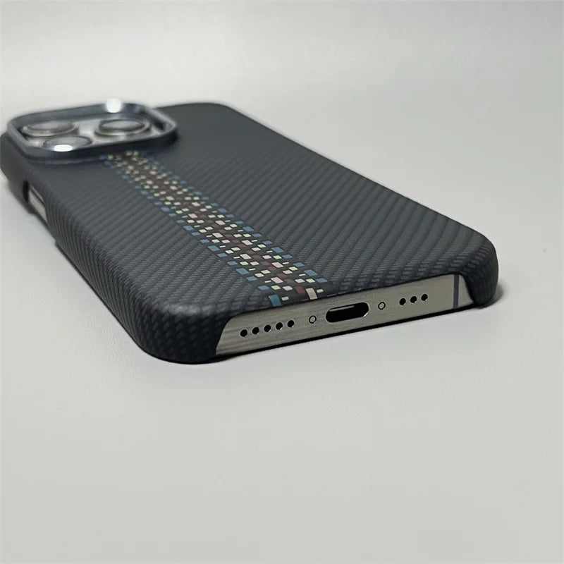 Hard Carbon Fiber Phone Case for iPhone 16 15 14 17 Pro Max 17 Pro/ Max Wireless Charging Alloy Lens Magnetic Protective Cover