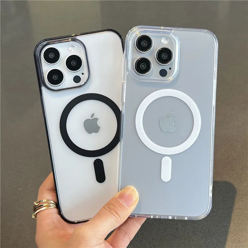 For Magsafe Magnetic Wireless Charge Case For iPhone 17 16 15 14 13 12 11 Pro Max Mini Plus Transparent Shockproof Bumper Cover