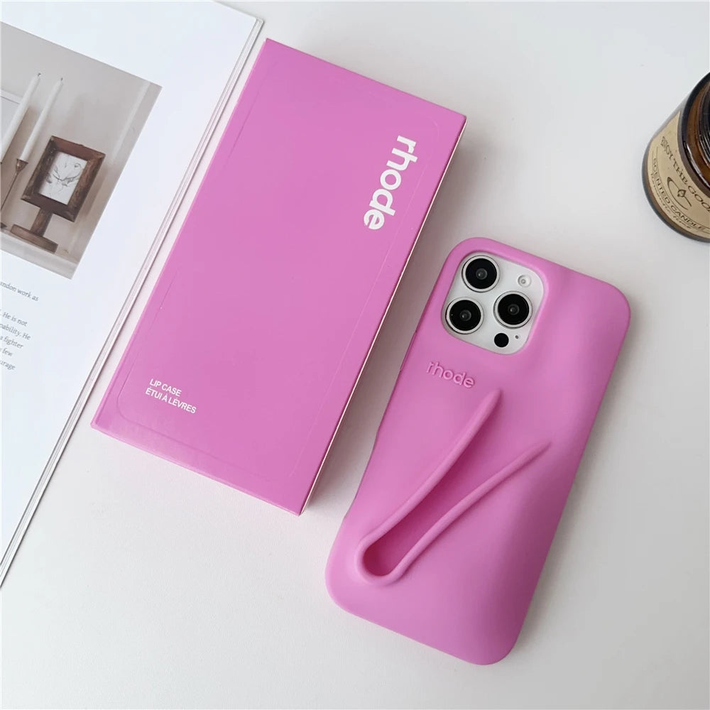 INS Soft Rhode Case for iPhone 14 12 11 13 15 16 Pro Max Plus Lipstick Silicone Portable Lip Gloss Holder Cover Funda with Box