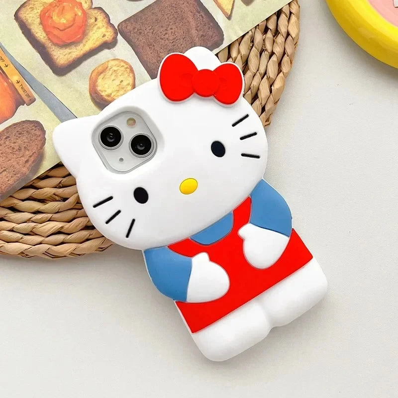 Hello Kitty 3D Cartoon Bow Case For iPhone 15 14 13 Pro Max 11 12 13 XR XS MAX 6 7 8 Plus SE Y2K Anti Fall Silicone Cases Cover