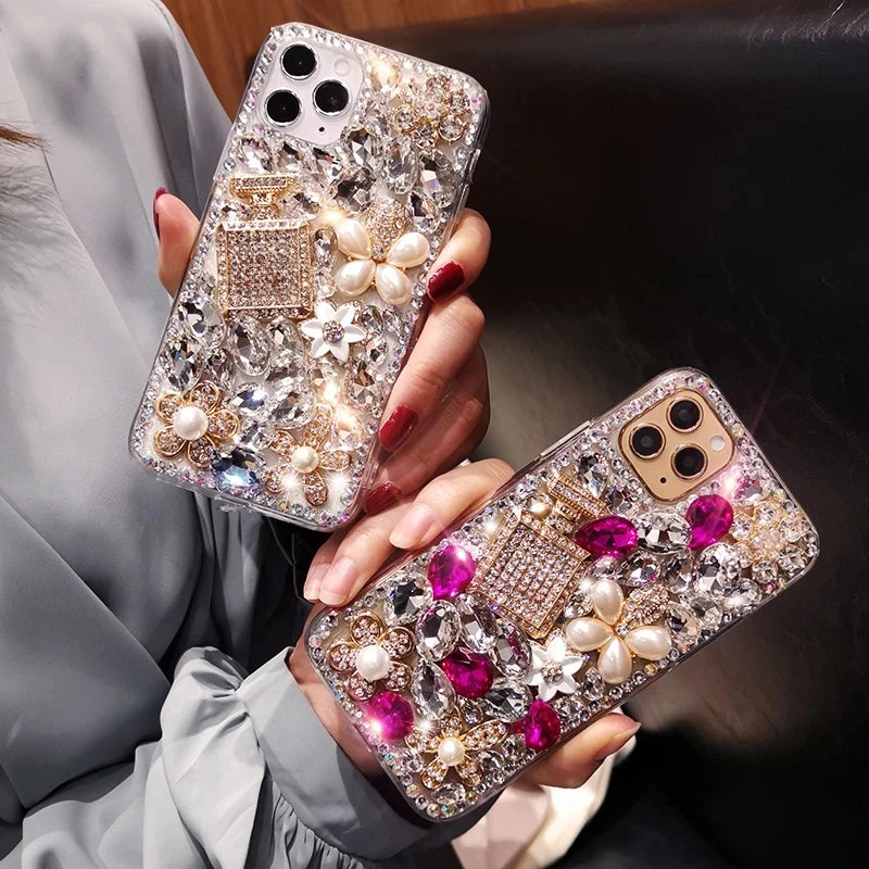 Luxury Bling Diamond Bottle Rhinestone Flower Case For Samsung A30 A50 A70S A22 A32 5G A52 A71 4G A51 A72 A73 A53 A33 Cover Case