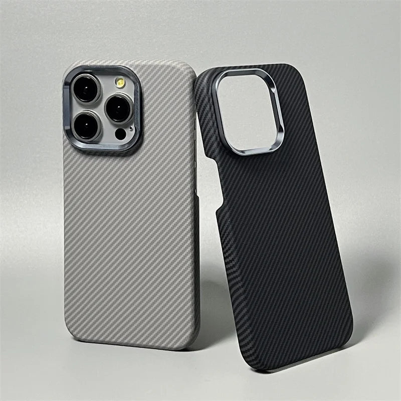 Hard Carbon Fiber Phone Case for iPhone 16 15 14 17 Pro Max 17 Pro/ Max Wireless Charging Alloy Lens Magnetic Protective Cover