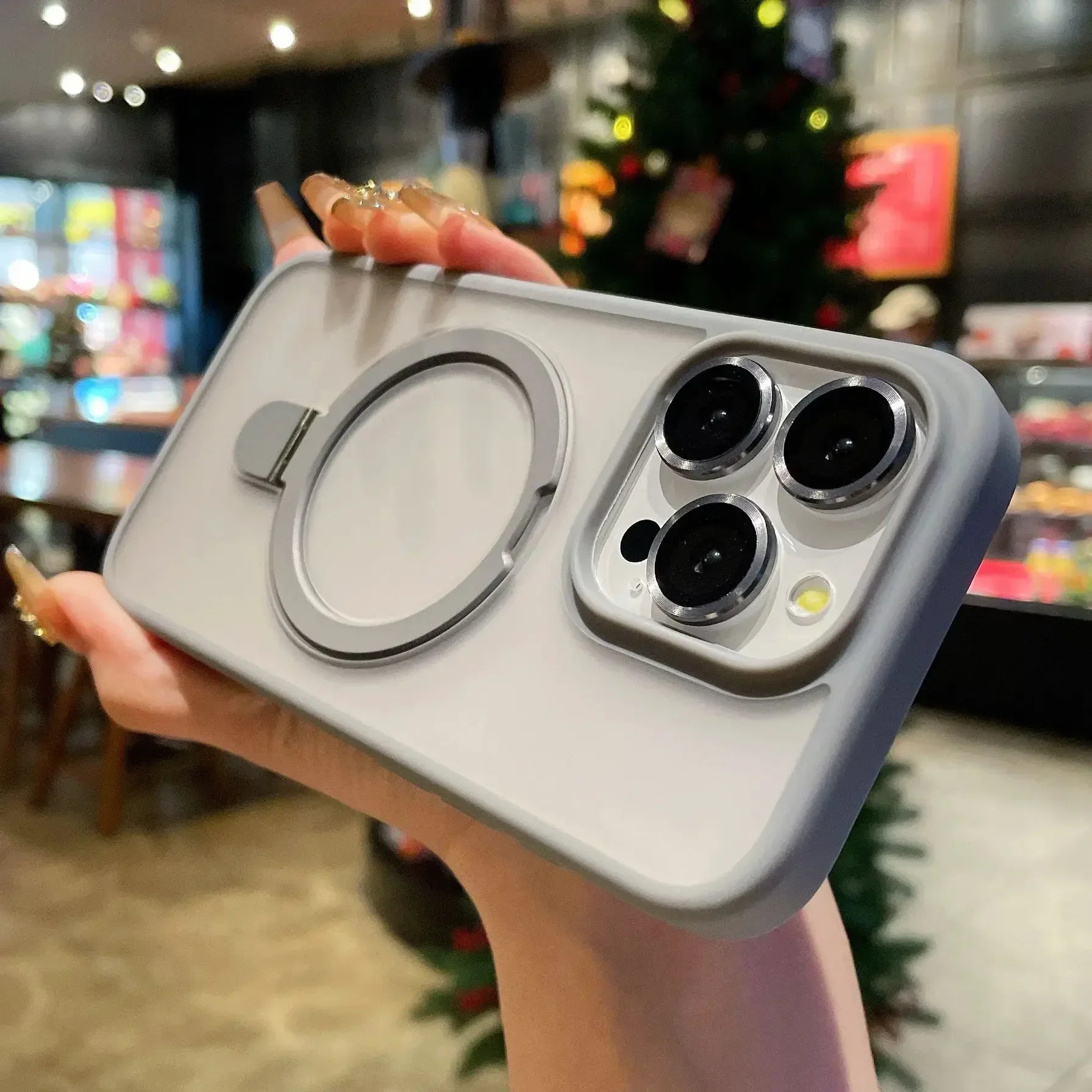 Matte Ring Holder Glass Lens Phone Case For iPhone 16 17 15 14 13 12 11 Pro Max For Magsafe Wireless Magnetic Hard Bumper Cover