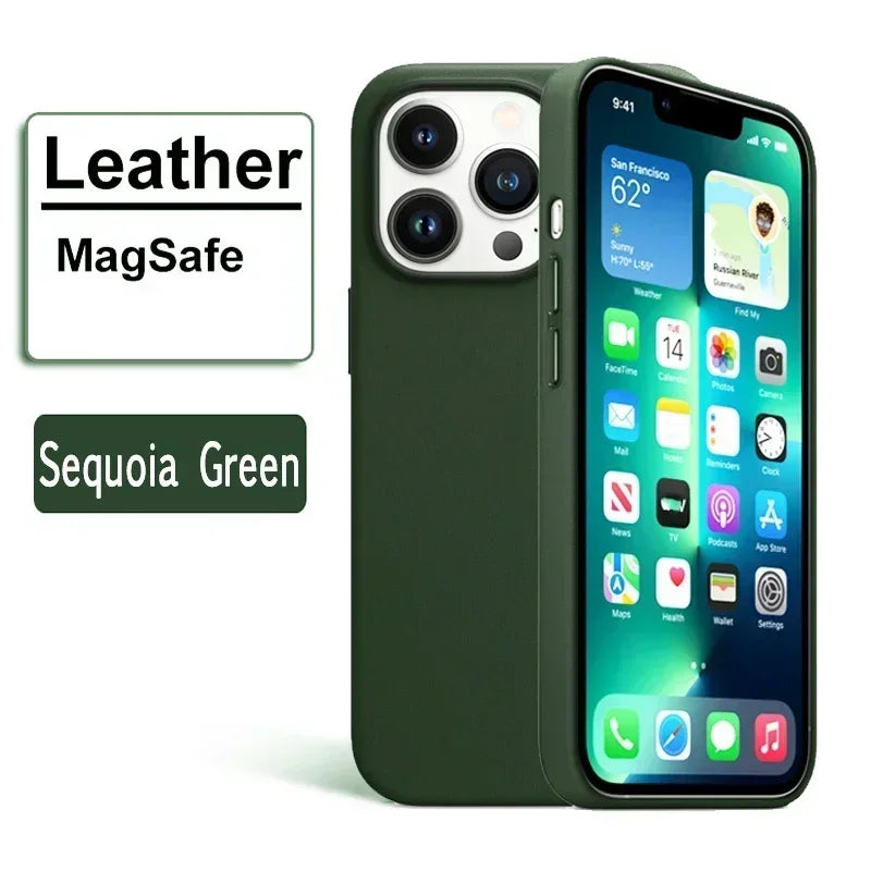 Luxury MagSafe Case for Apple iPhone 17 Pro Max 16 13 12 14 15 Plus Leather Official Style MacSafe Magnetic i Phone Cover Etui