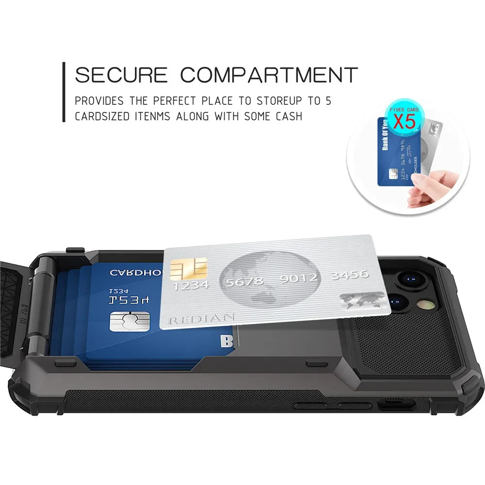 Wallet 4-Card Slot Credit Phone Case For iPhone 16 Pro Max 15 Plus 14 Pro 13 11 12 XR XS Max Cards Holder Anti Fall Cover Funda