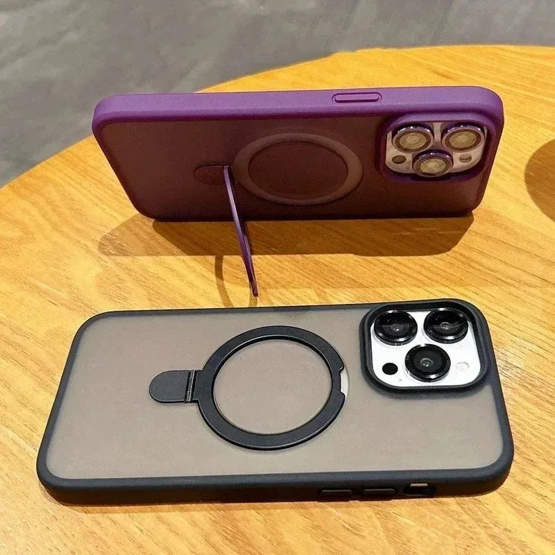 Matte Ring Holder Glass Lens Phone Case For iPhone 16 17 15 14 13 12 11 Pro Max For Magsafe Wireless Magnetic Hard Bumper Cover