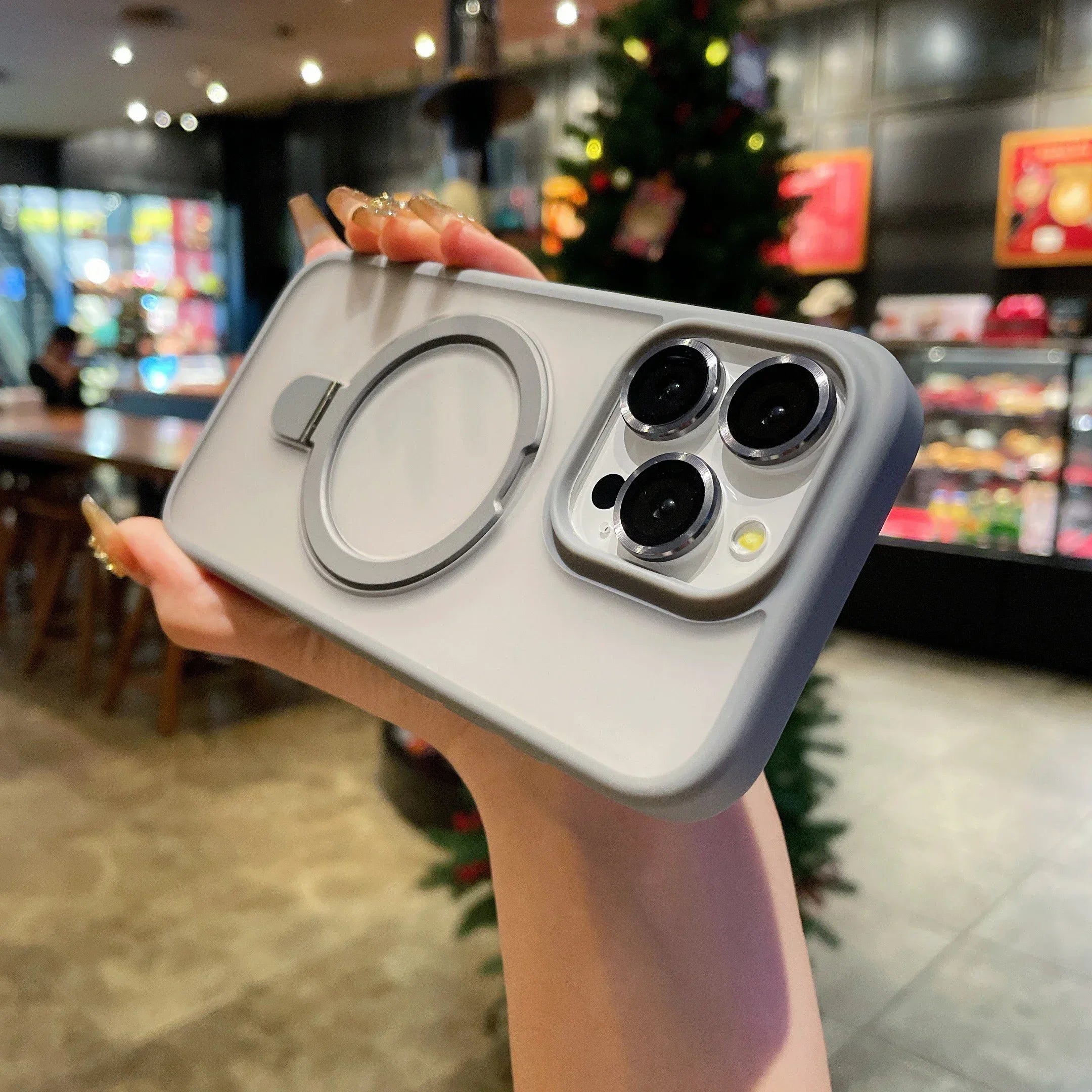 Matte Ring Holder Glass Lens Phone Case For iPhone 16 17 15 14 13 12 11 Pro Max For Magsafe Wireless Magnetic Hard Bumper Cover