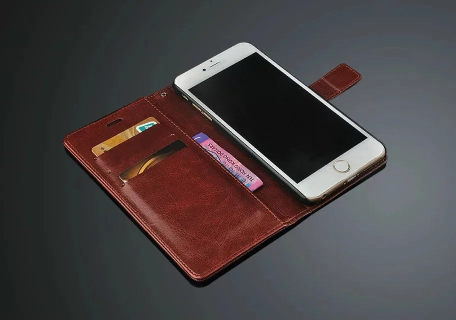 For iPhone 7 Cases 5s 6s plus 5 SE Case Flip Wallet Genuine Leather Cover For iPhone X 6 Cover  Stand Function 3 Card Holder
