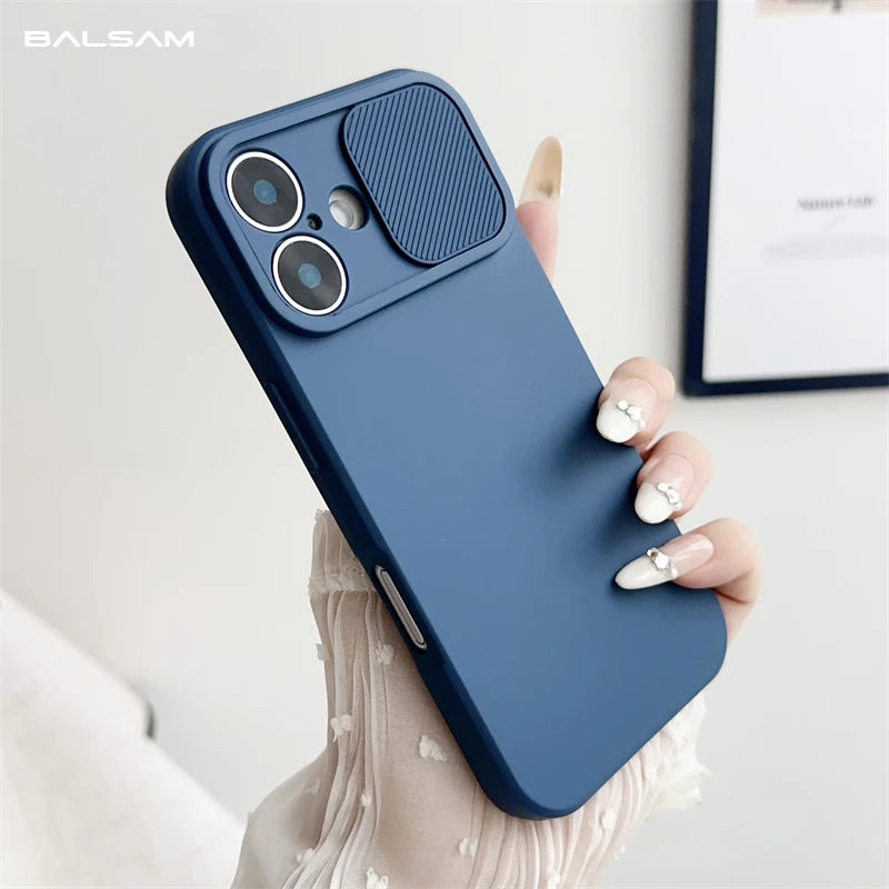Slide Camera Lens Protection Case For iPhone 16 15 14 Plus 13 12 11 Pro X XS XR Max 8 7 Shockproof Bumper Soft Silicone Cover