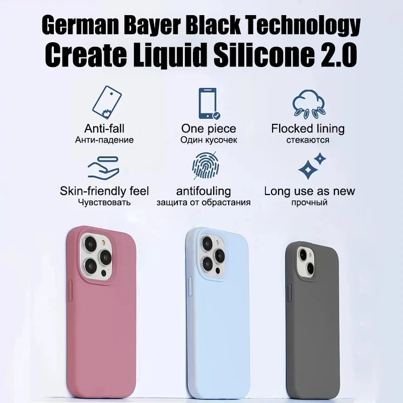 Luxury Liquid Silicone Case For iPhone 15 14 13 12 11 Pro Max Soft Cases For iPhone 12 13 mini X XR XS 8 7 Plus Shockproof Cover