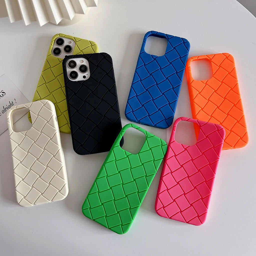 Luxury Woven Pattern Tpu Phone Case for iPhone 15 14 13 12 11 Pro Max Soft Silicone Rubber Back Cover for iPhone 15 14 Female