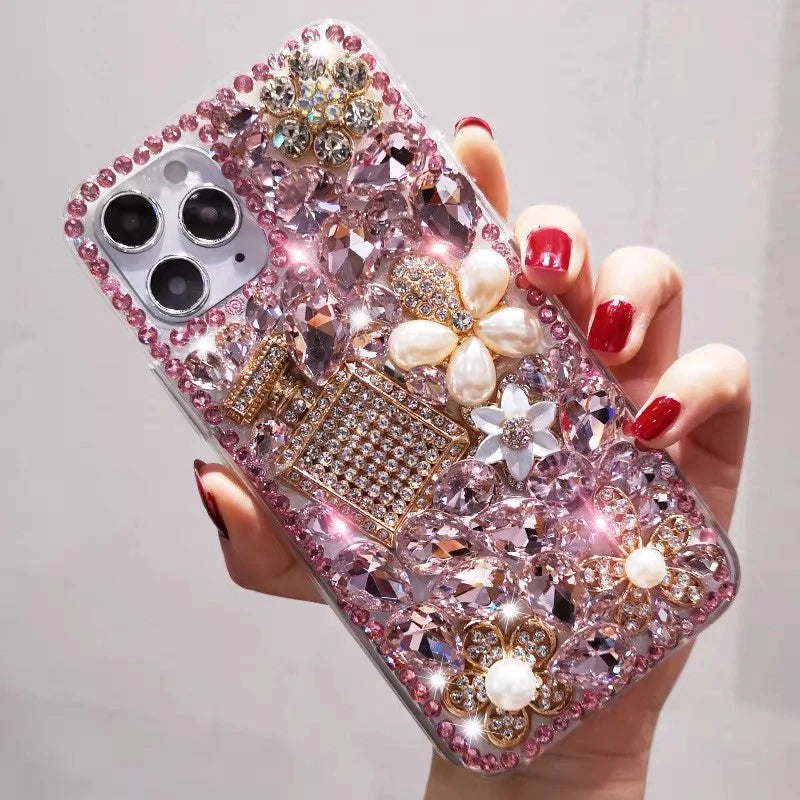 Luxury Bling Diamond Bottle Rhinestone Flower Case For Samsung A30 A50 A70S A22 A32 5G A52 A71 4G A51 A72 A73 A53 A33 Cover Case